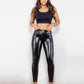 Glossy PU Leather Buttoned Long Pants