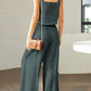 Square Neck Top and Wide Leg Pants Set