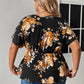 Plus Size Floral Print Cold Shoulder Surplice Neck Blouse