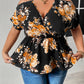 Plus Size Floral Print Cold Shoulder Surplice Neck Blouse