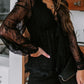 Lace Detail Plunge Long Sleeve Blouse