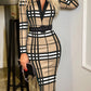 Printed Notched Long Sleeve Wrap Dress