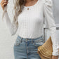 Eyelet Round Neck Puff Sleeve Blouse