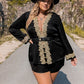 Plus Size Contrast Long Sleeve Top and Shorts Set