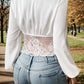 Lace Detail Plunge Balloon Sleeve Blouse