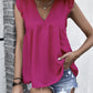 Ruffled V-Neck Cap Sleeve Blouse