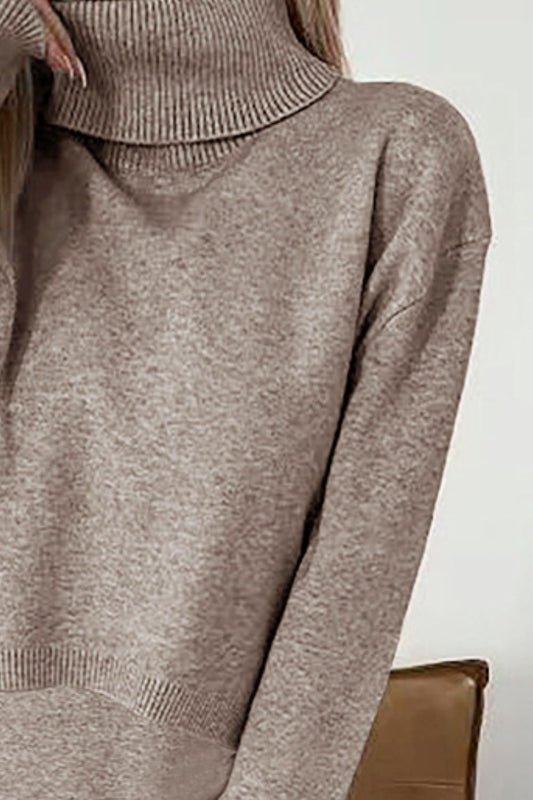 Turtleneck Dropped Shoulder Sweater and Midi Dress Sweater Set
