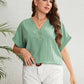 Plus Size Buttoned V-Neck Short Sleeve Top