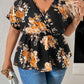 Plus Size Floral Print Cold Shoulder Surplice Neck Blouse