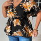 Plus Size Floral Print Cold Shoulder Surplice Neck Blouse