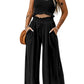 Square Neck Cropped Tank Top and Long Pants Set