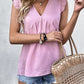 Ruffled V-Neck Cap Sleeve Blouse