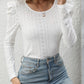 Eyelet Round Neck Puff Sleeve Blouse