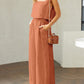 Square Neck Top and Wide Leg Pants Set