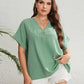 Plus Size Buttoned V-Neck Short Sleeve Top